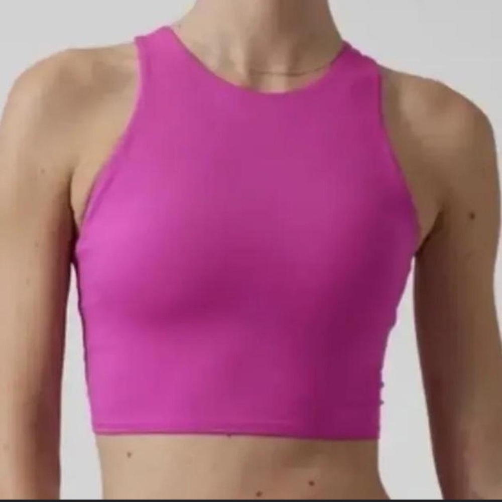 Athleta Conscious Crop Bra Top Powervita Pink Longline High Neck Size M
